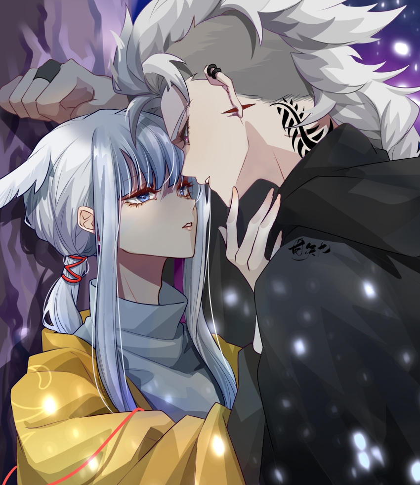 2boys, absurdres, bishounen, blue_eyes, braid, braided_ponytail, caleb_(sky:_children_of_the_light), earrings