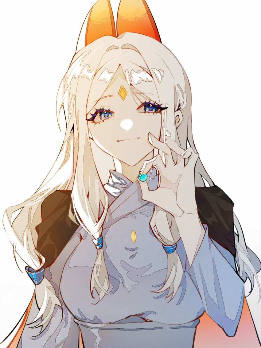 1girl, absurdres, animal_ears, blue_eyes, cape, grey_hair, highres, light_smile
