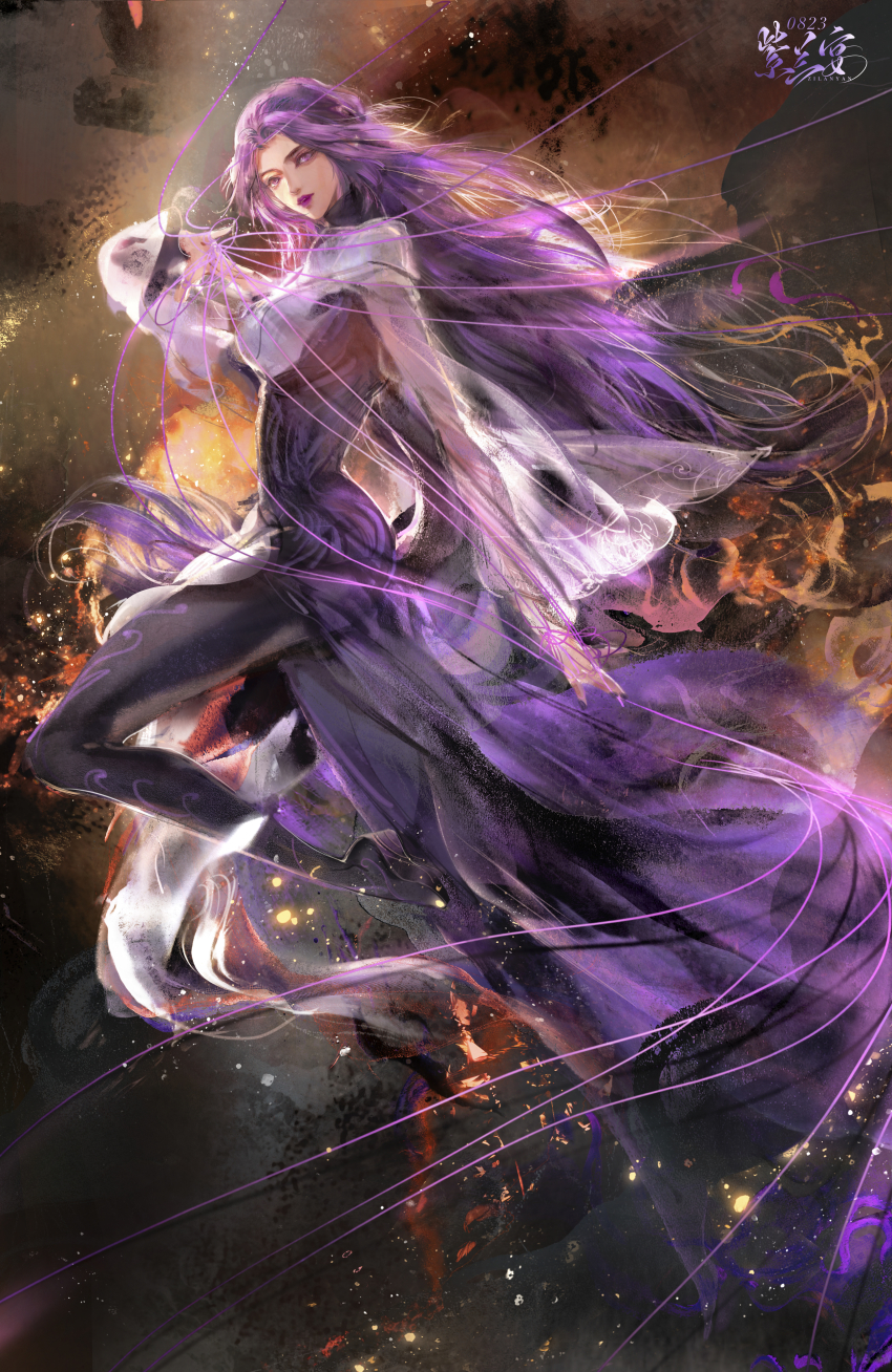 1girl, absurdres, dress, from_side, full_body, highres, long_hair, long_sleeves