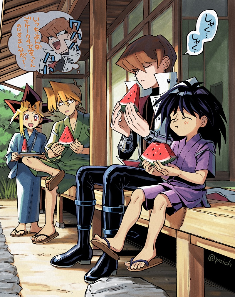 4boys, black_hair, blonde_hair, blue_eyes, brothers, brown_hair, child, commentary_request