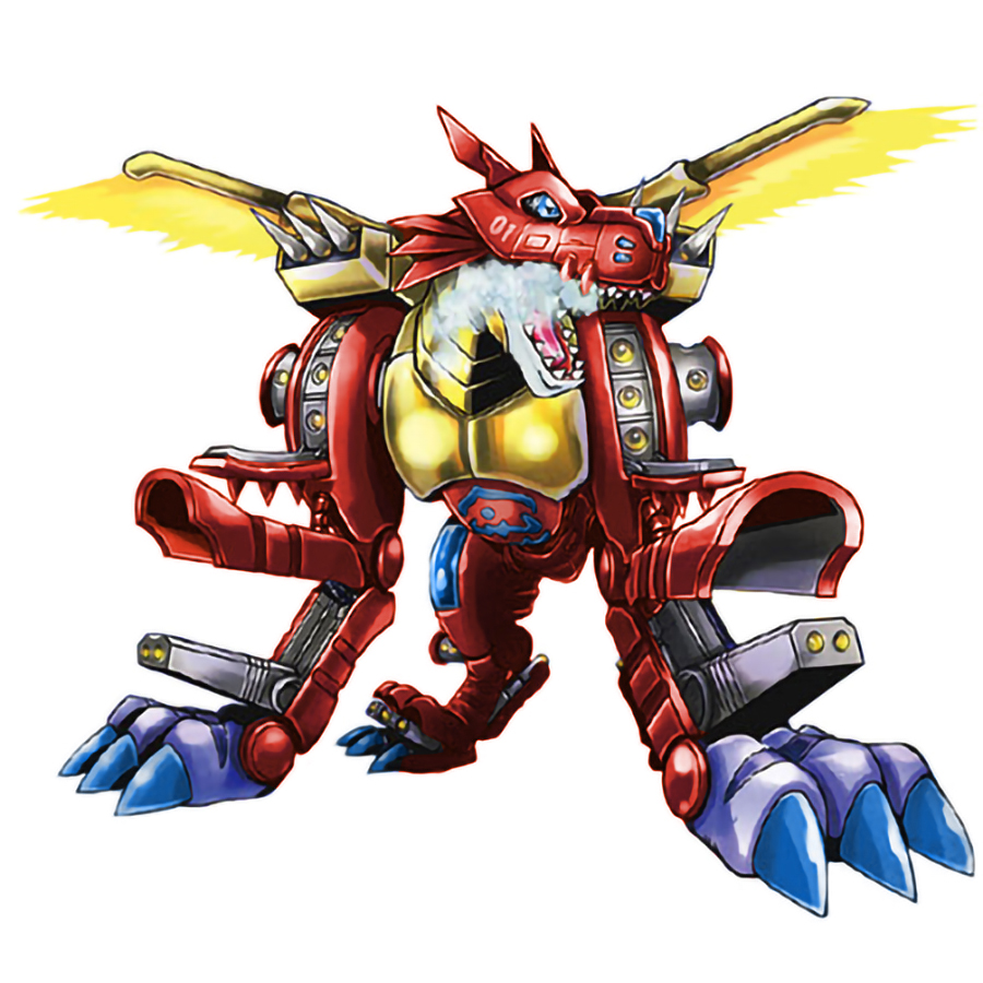 claws, cyborg, digimon, metalgarurumon_(red), simple_background, solo, spikes, white_background, wolf