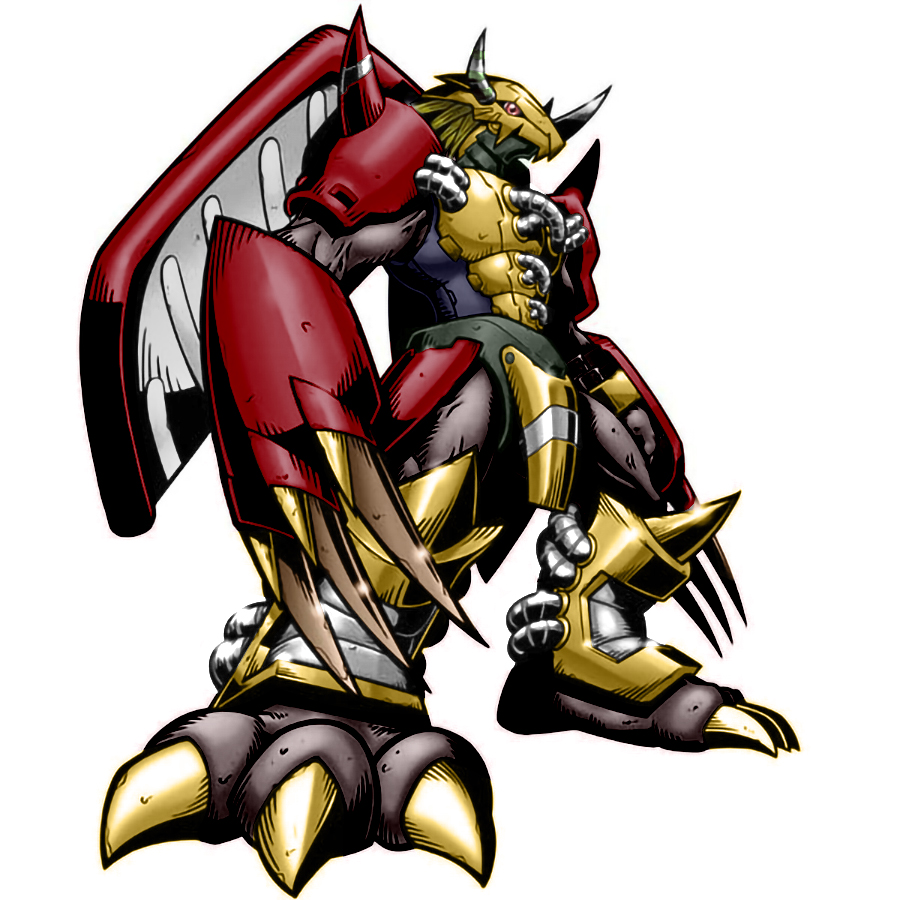 armor, claws, digimon, digimon_rearise, horns, simple_background, solo, wargreymon, wargreymon_(story_climax_anniversary_ver.), white_background