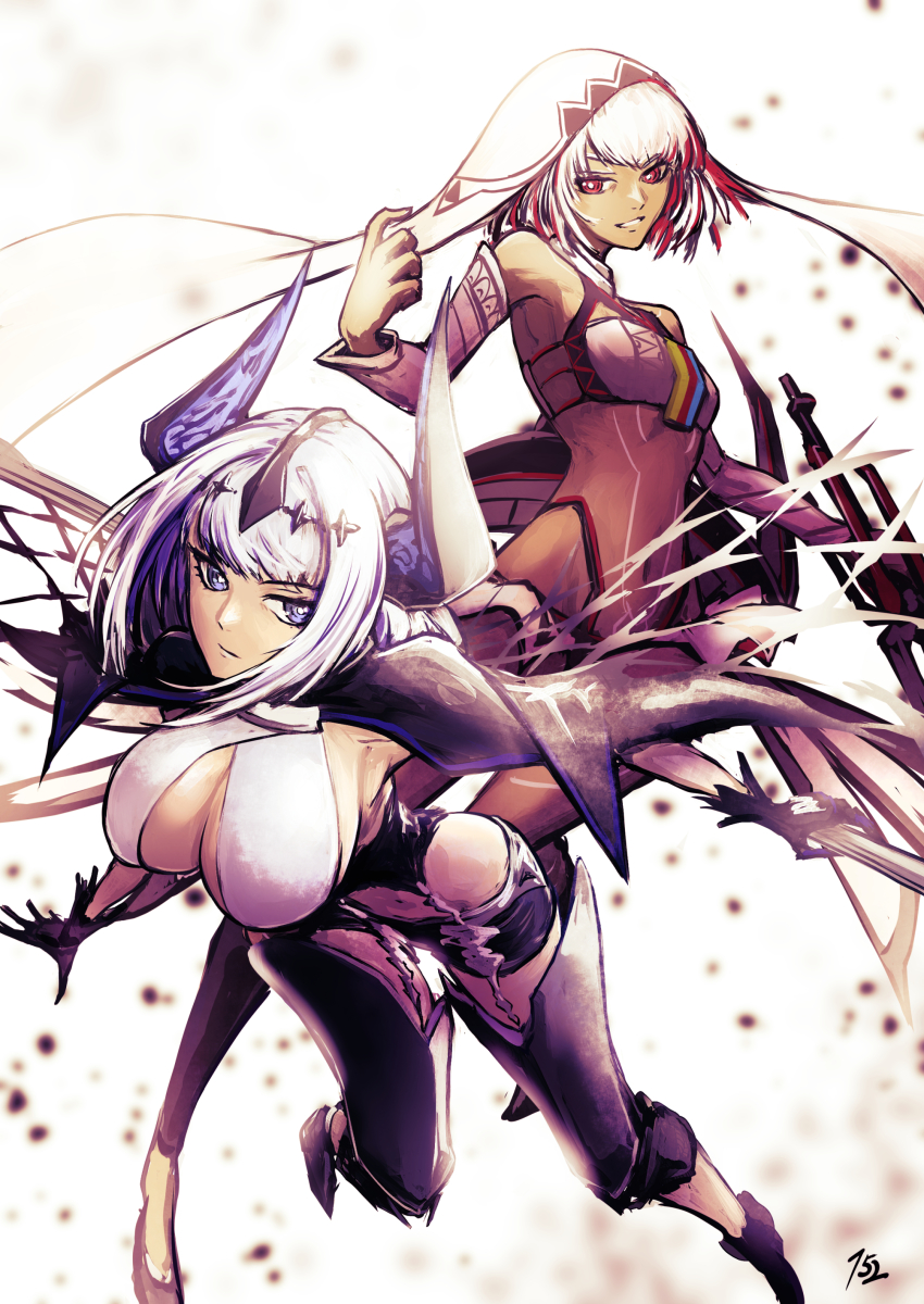 152_in_can, absurdres, altera_(fate), aslaug_(fate), blue_eyes, blue_hair, breasts, cleavage