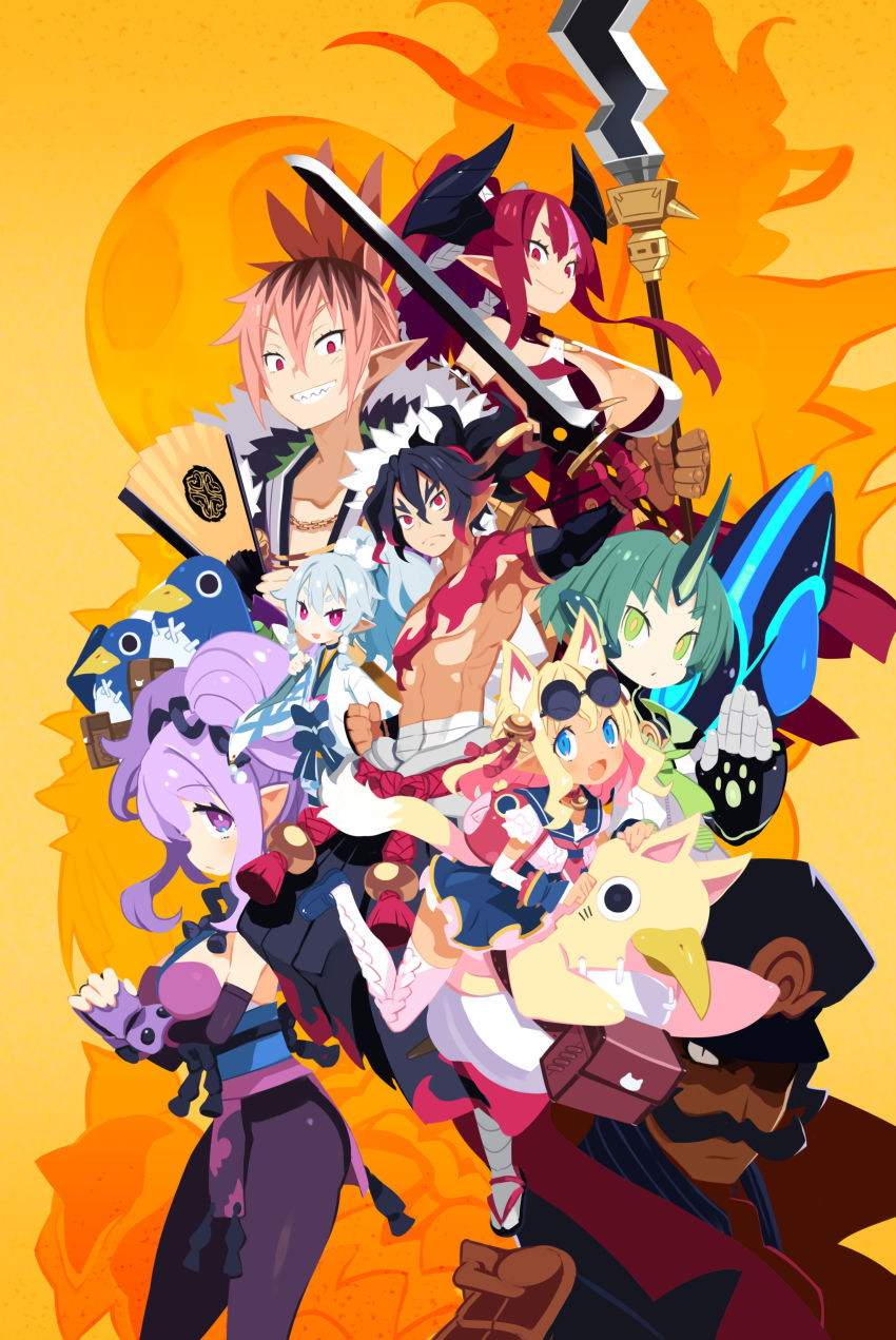 4boys, 4girls, absurdres, admiral_opener, animal_ear_fluff, animal_ears, ao_(disgaea), backpack