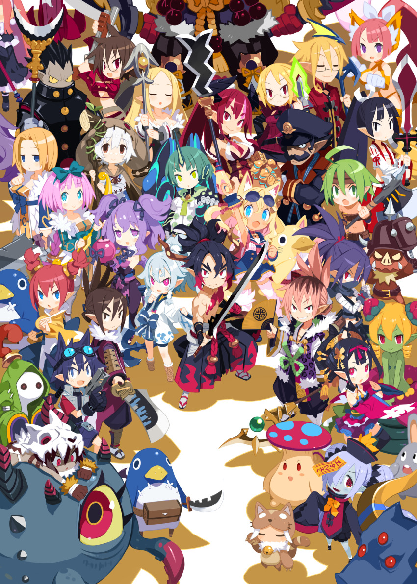 :o, absurdres, admiral_opener, angel, animal_ear_fluff, ao_(disgaea), aqua_hair, bandaged_arm
