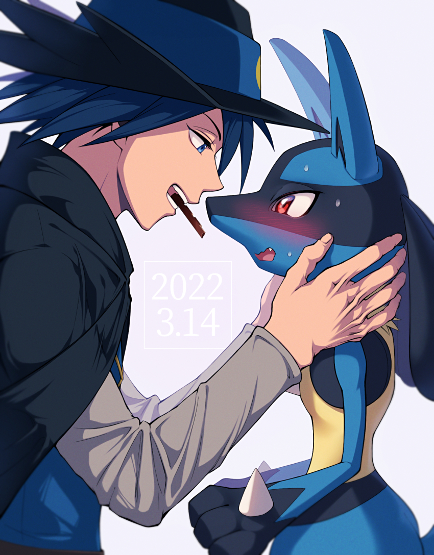 2boys, animal_ears, animal_hands, black_cape, black_fur, black_headwear, blue_eyes, blue_fur
