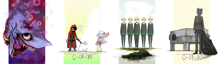 ?, absurdres, blue_hair, dream_of_a_black_swan, employee_(project_moon), flower, highres, holding