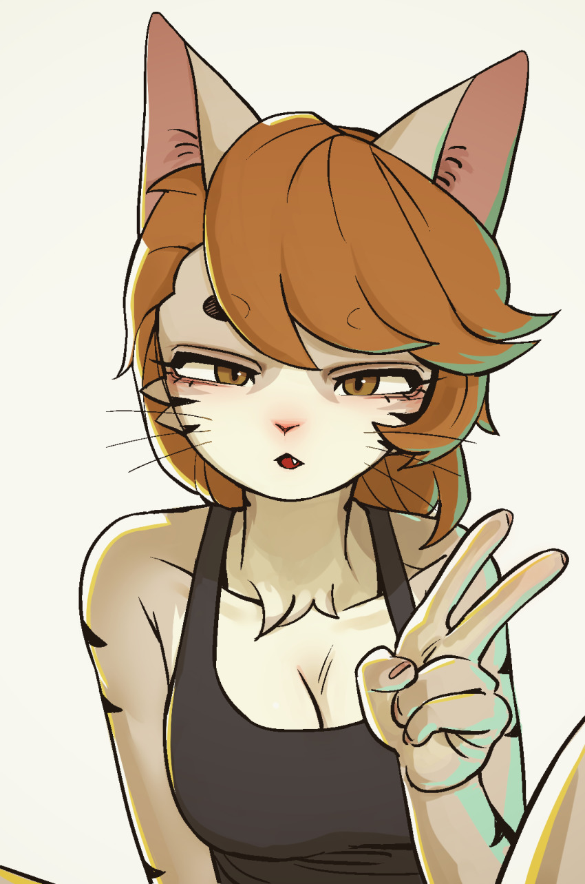 1girl, animal_ears, black_tank_top, breasts, brown_eyes, brown_hair, cat_ears, cat_girl