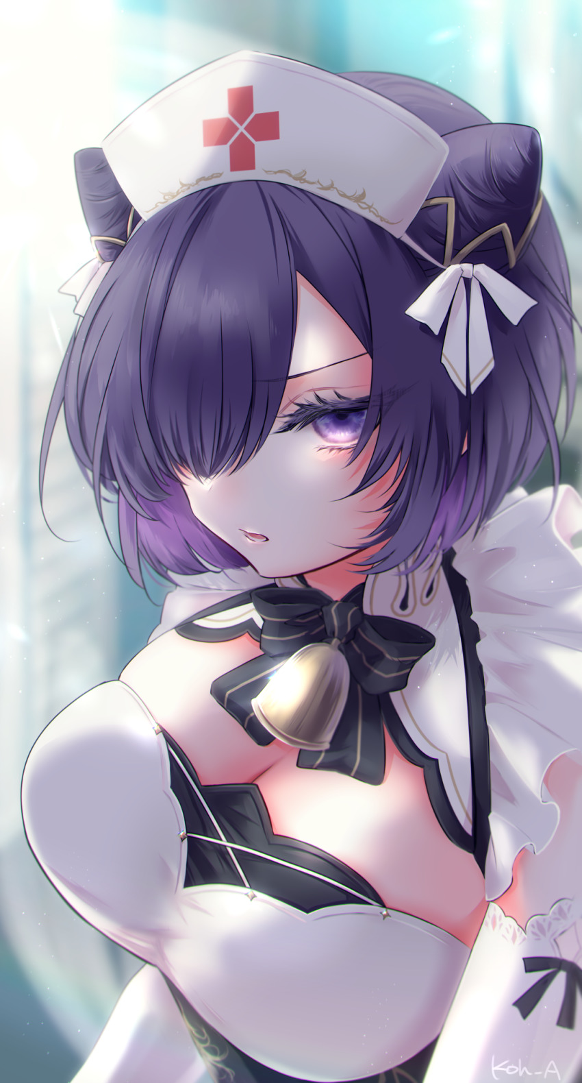 1girl, azur_lane, breasts, cleavage, cleavage_cutout, clothing_cutout, dress, hair_over_one_eye