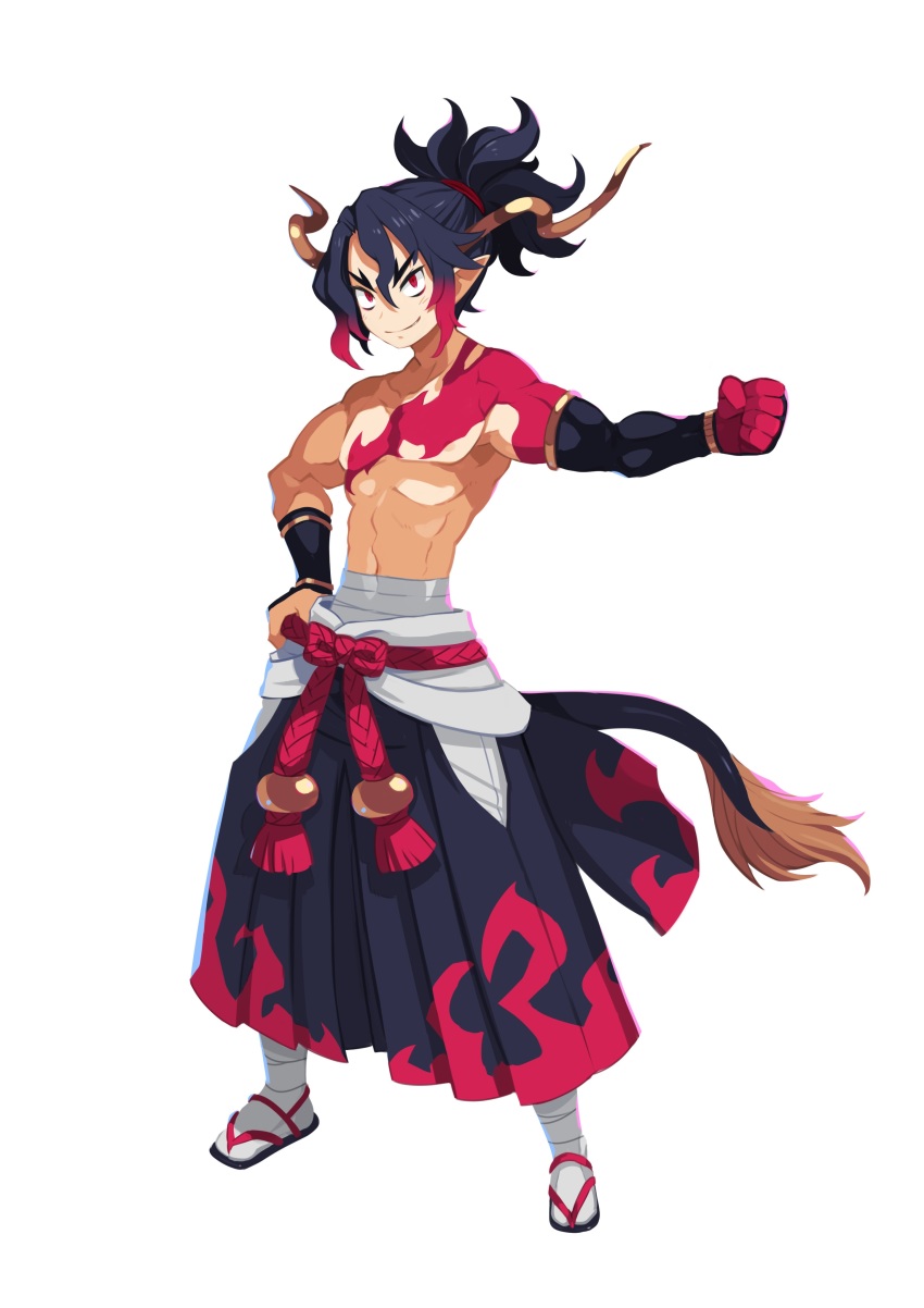 1boy, absurdres, bandages, black_hair, clenched_hand, demon_boy, disgaea, fuji_(disgaea)