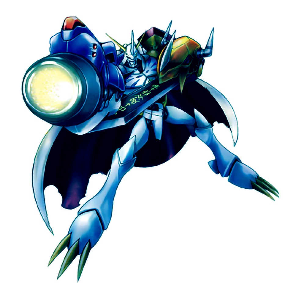 cannon, claws, digimon, horns, omegamon, solo, spikes, sword