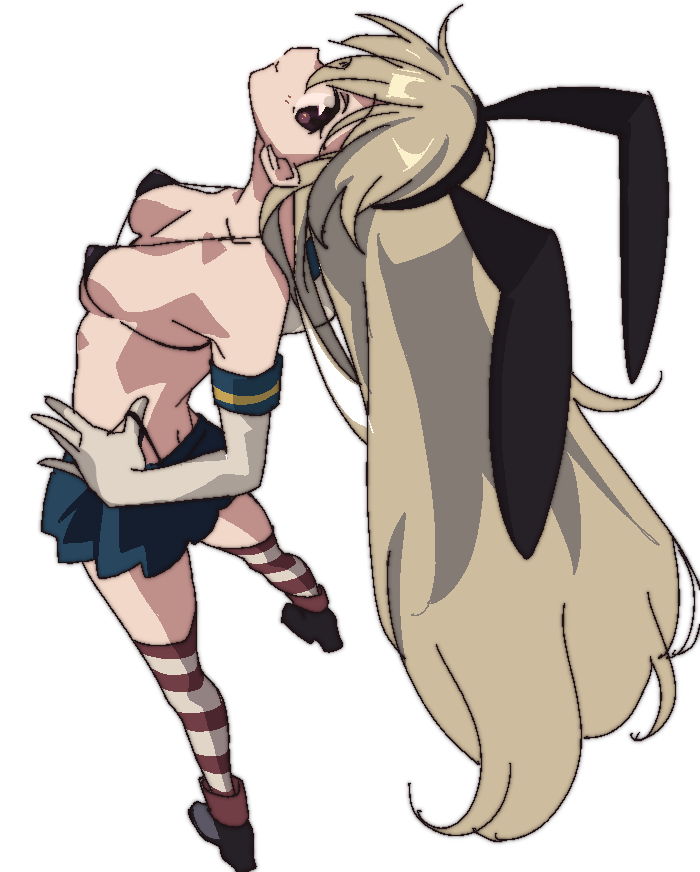 1girl, bikini, bikini_pull, black_bikini, blonde_hair, blue_skirt, blush, breasts