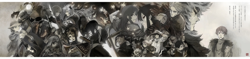 6+boys, 6+girls, animal_ears, armor, aster_(pixiv_fantasia_5), battle, black_hair, borrowed_character