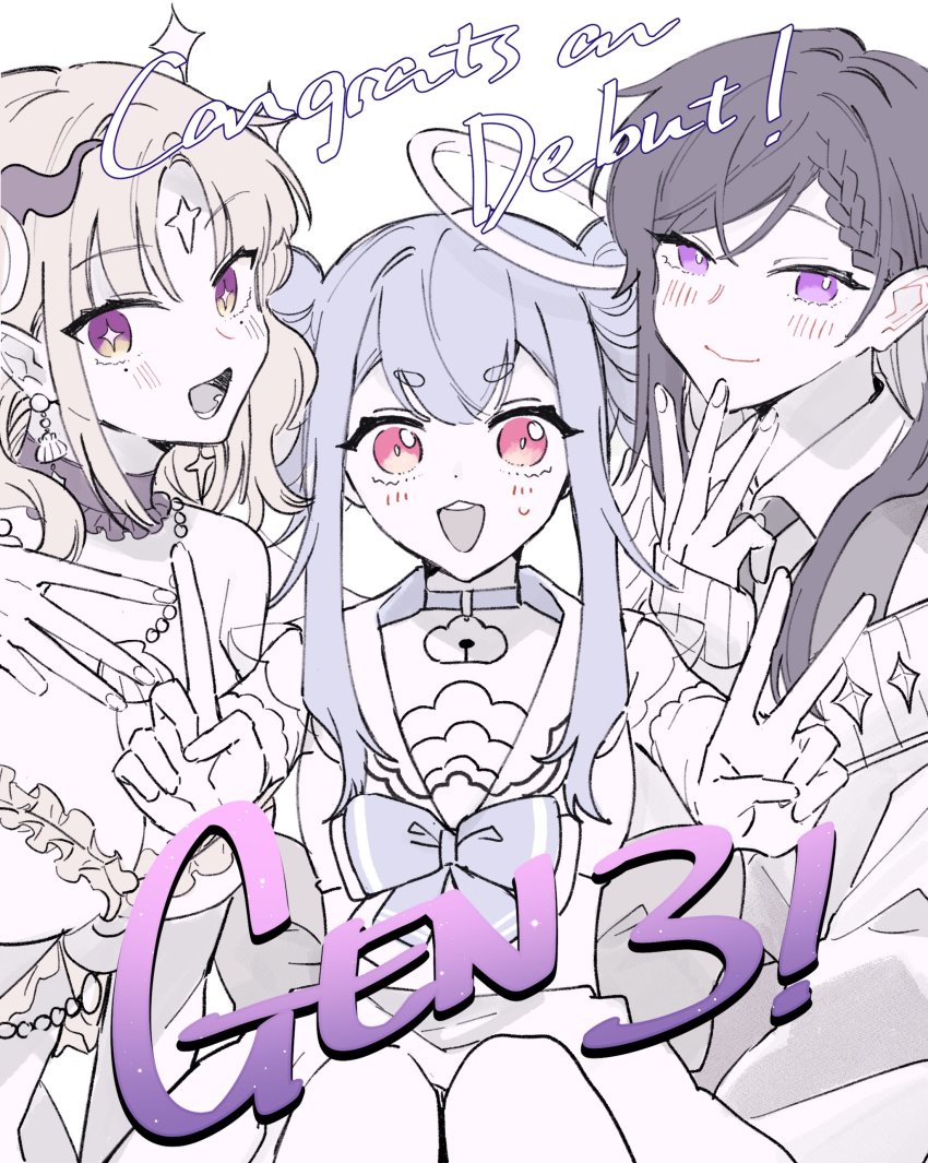 3di_project, 3girls, absurdres, angel, asria_(3di), beads, black_hair, braid