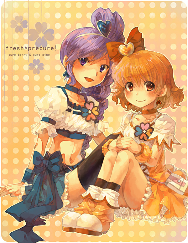 2girls, aono_miki, bad_id, bad_pixiv_id, blue_choker, blue_skirt, choker, collaboration_request