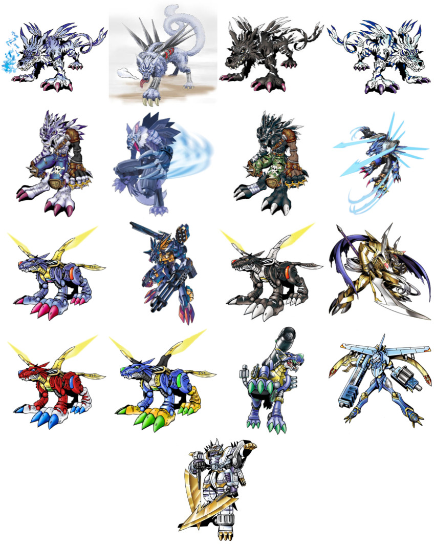 ancientgarurumon, armor, cannon, claws, cresgarurumon, cyborg, digimon, dual_wielding