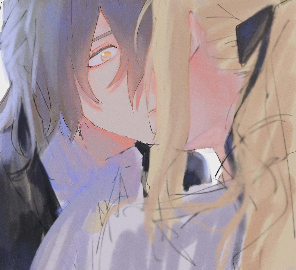 2boys, alternate_hairstyle, ane_am, antonio_salieri_(fate), antonio_salieri_(human)_(fate), ascot, blonde_hair, bow