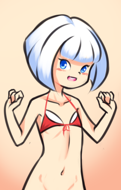 1girl, blue_eyes, blush, bottomless, bra, collarbone, drantyno, flat_chest