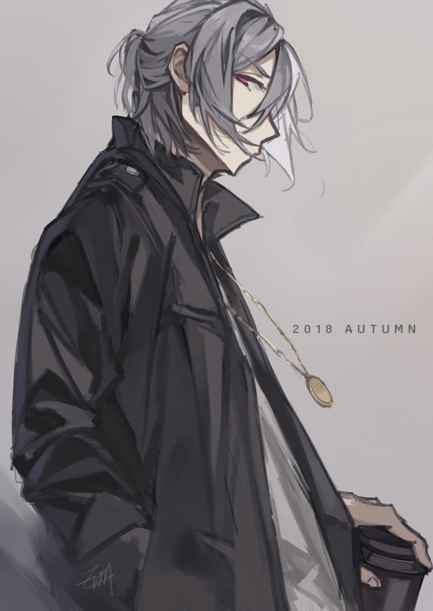 1boy, 2018, alternate_costume, antonio_salieri_(fate), antonio_salieri_(second_ascension)_(fate), contemporary, cup, disposable_cup