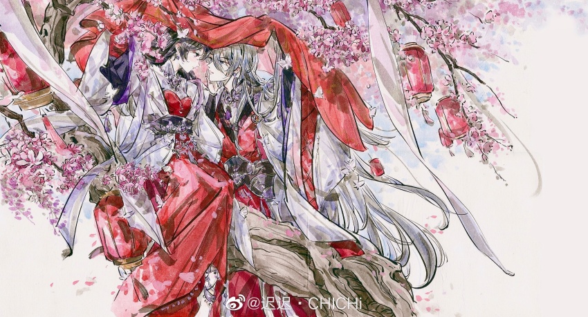 1boy, 1girl, black_hair, cael_anselm, cael_anselm_(love_tome), chichi_chichi, closed_mouth, dress