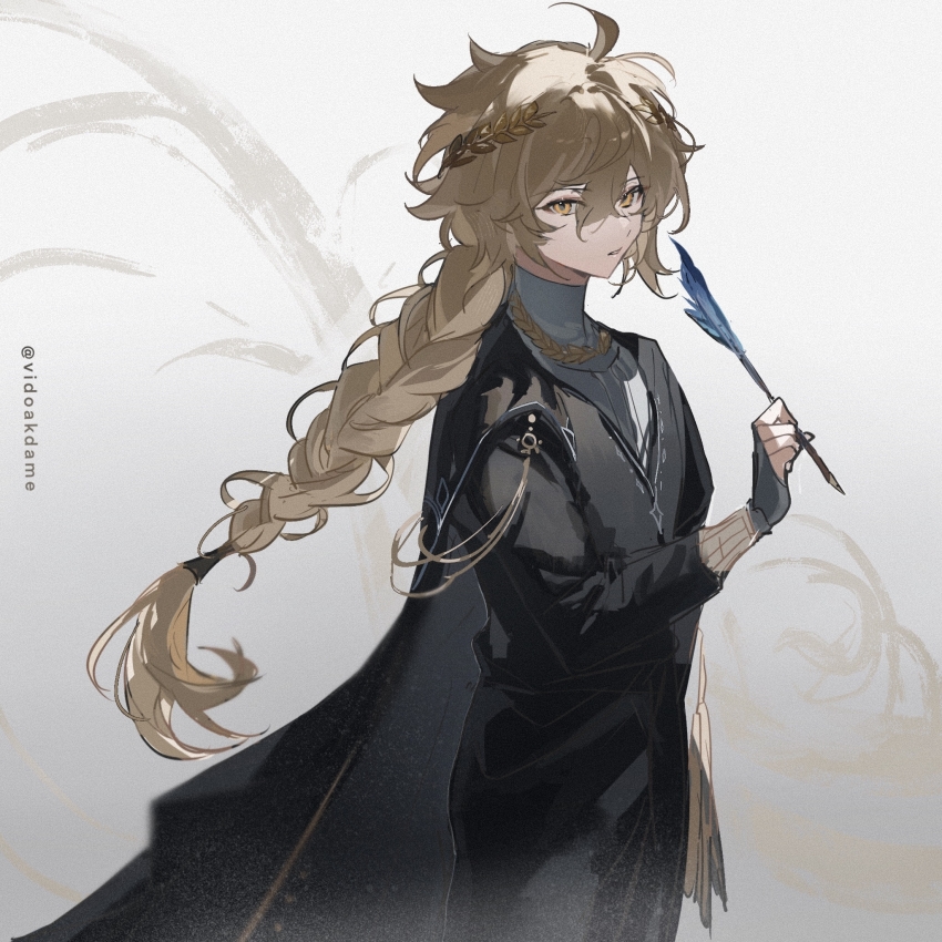 1boy, aether_(genshin_impact), ahoge, alternate_costume, arrow_(projectile), bishounen, black_cape, black_jacket