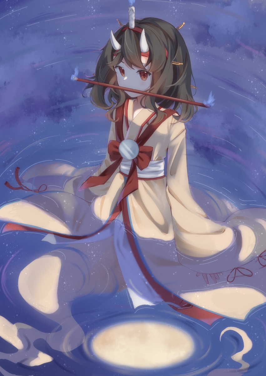 1other, androgynous, black_hair, candle, fangs, fire, ghost, ghost_tail