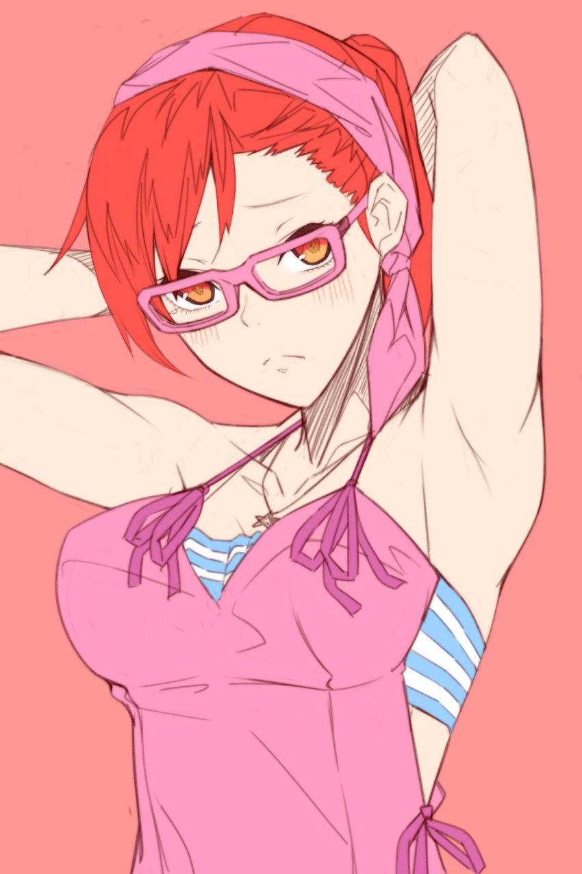1girl, armpits, bandana, breasts, camisole, closed_mouth, collarbone, devil_survivor_(series)