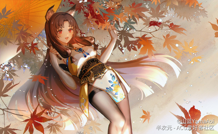 1girl, absurdres, animal_ears, black_pantyhose, brown_hair, detached_sleeves, dress, elbow_gloves