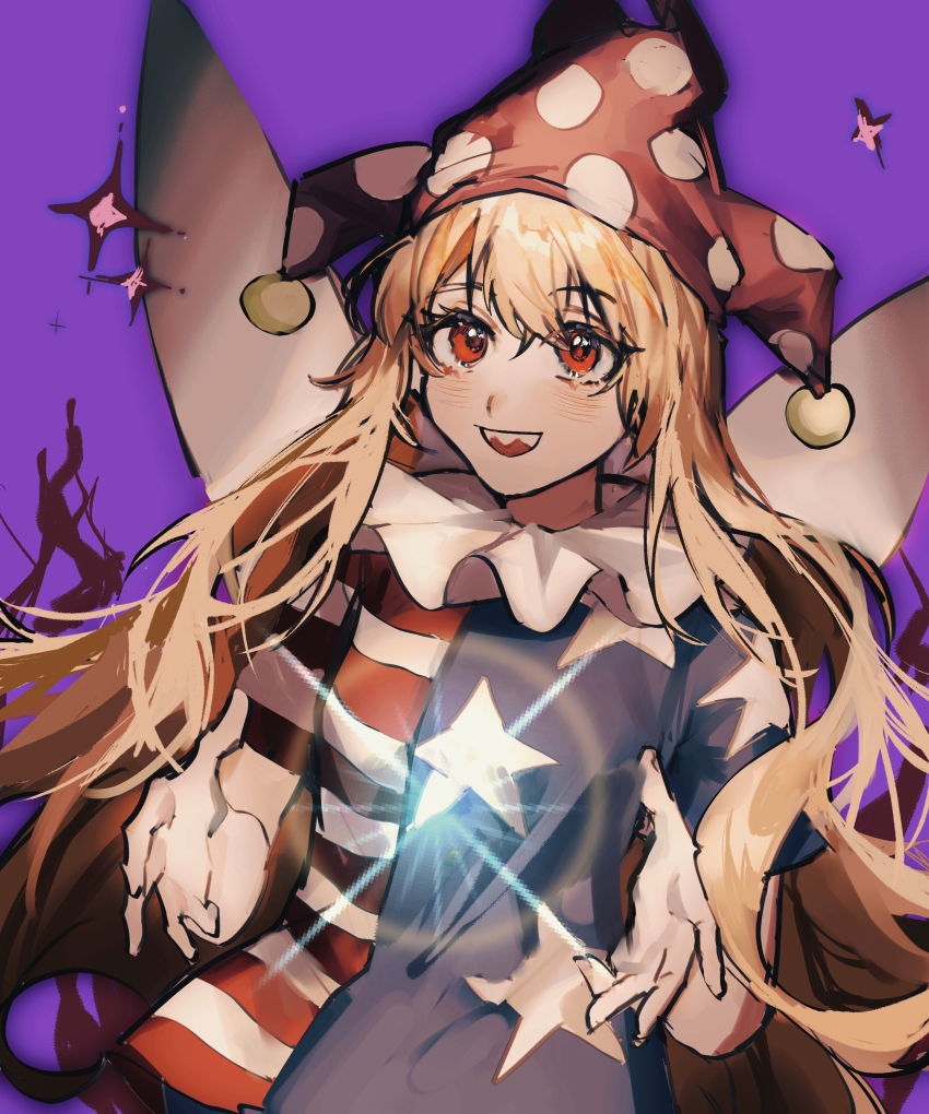 1girl, absurdres, american_flag_dress, blonde_hair, blush, clownpiece, dress, fairy