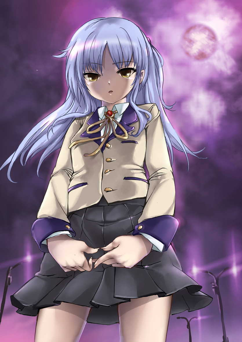 10s, angel_beats!, blazer, hong_(luckeydog), jacket, lamppost, night, school_uniform