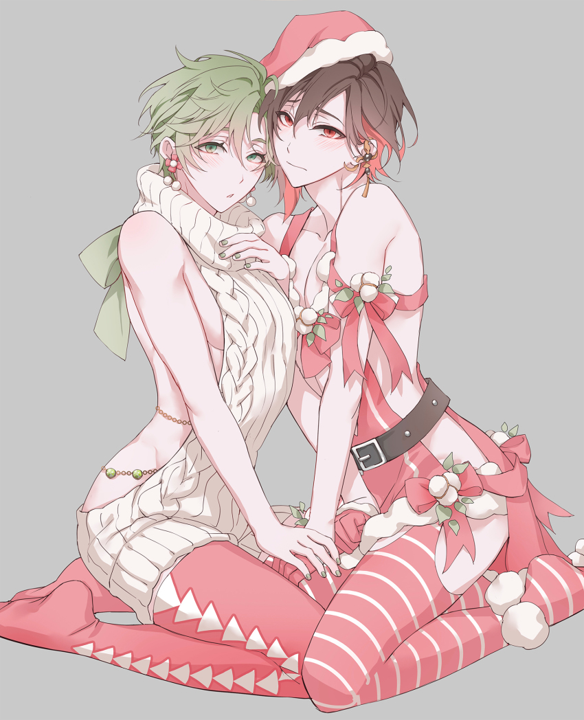 2boys, bad_id, bad_twitter_id, brown_hair, colored_inner_hair, earrings, flower_earrings, green_eyes