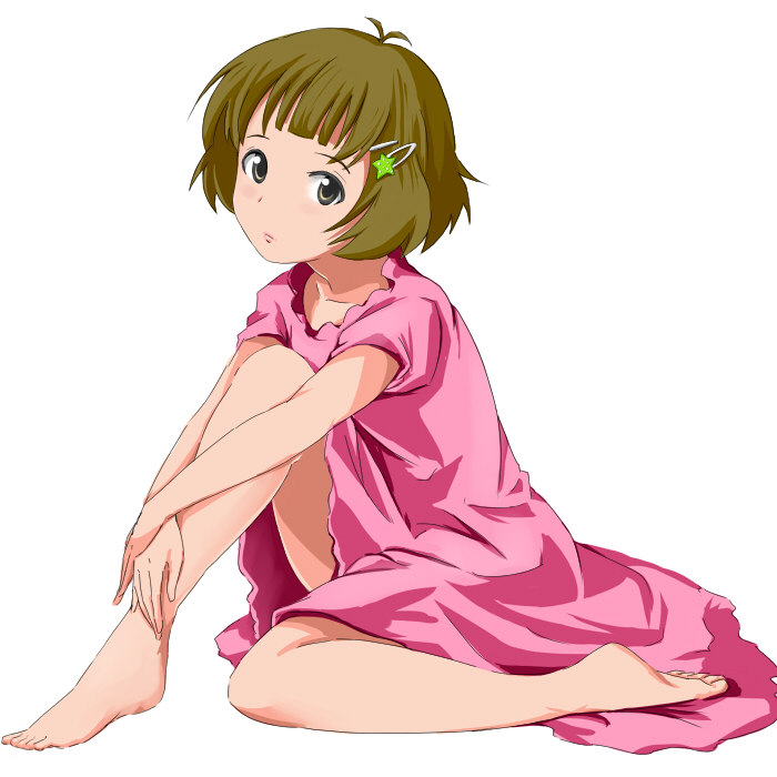 00s, 1boy, akizuki_ryo, androgynous, barefoot, brown_eyes, brown_hair, collarbone