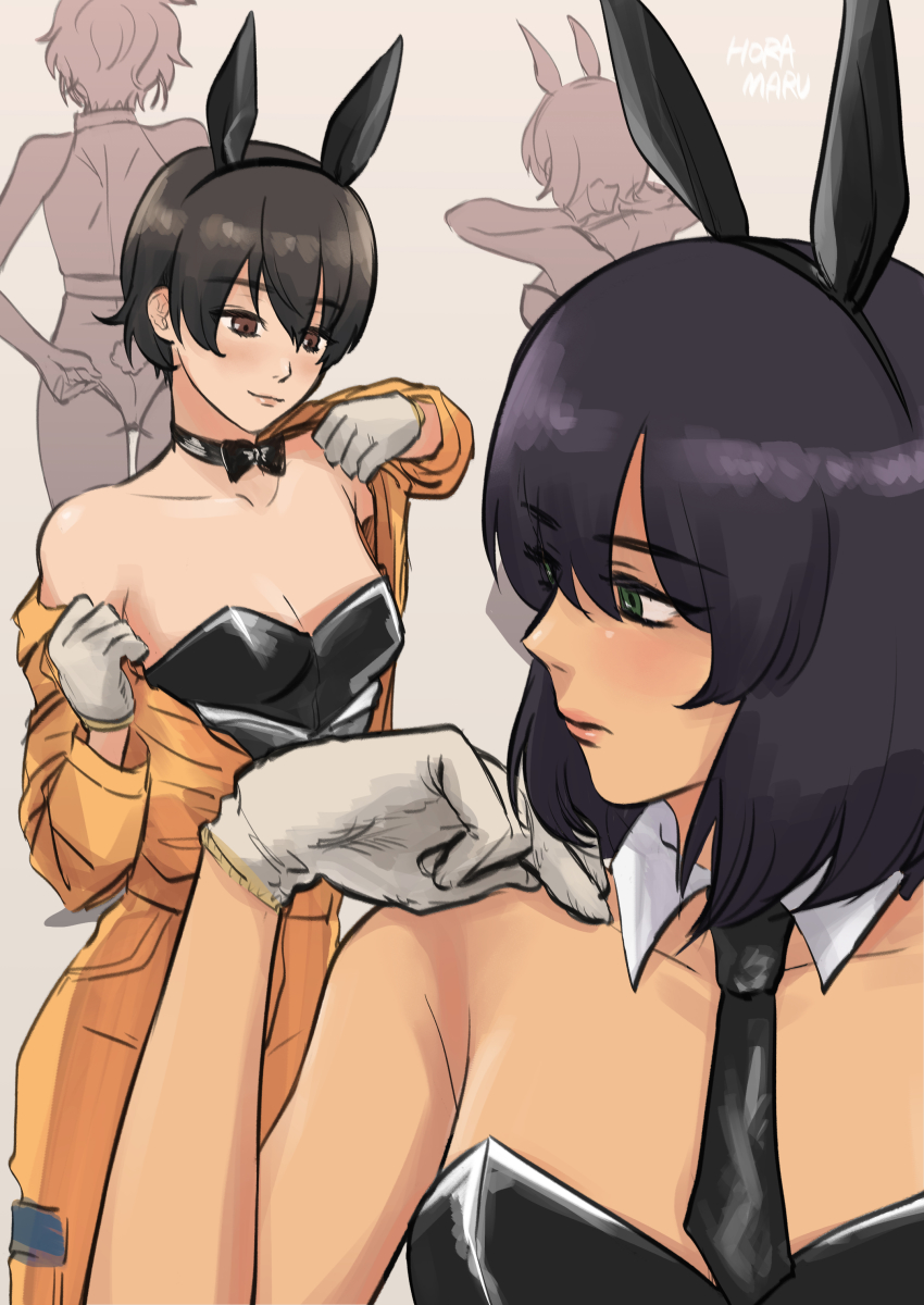 4girls, absurdres, adjusting_clothes, adjusting_leotard, alternate_costume, animal_ears, ass, bare_shoulders