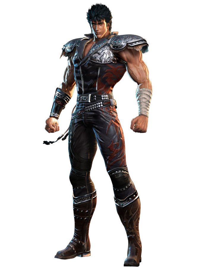 1boy, 3d, armband, armor, belt, black_hair, boots, full_body, hokuto_musou, hokuto_no_ken, kenshiro, male_focus, manly, muscular, official_art, pauldrons, shoulder_armor, simple_background, solo, standing, white_background