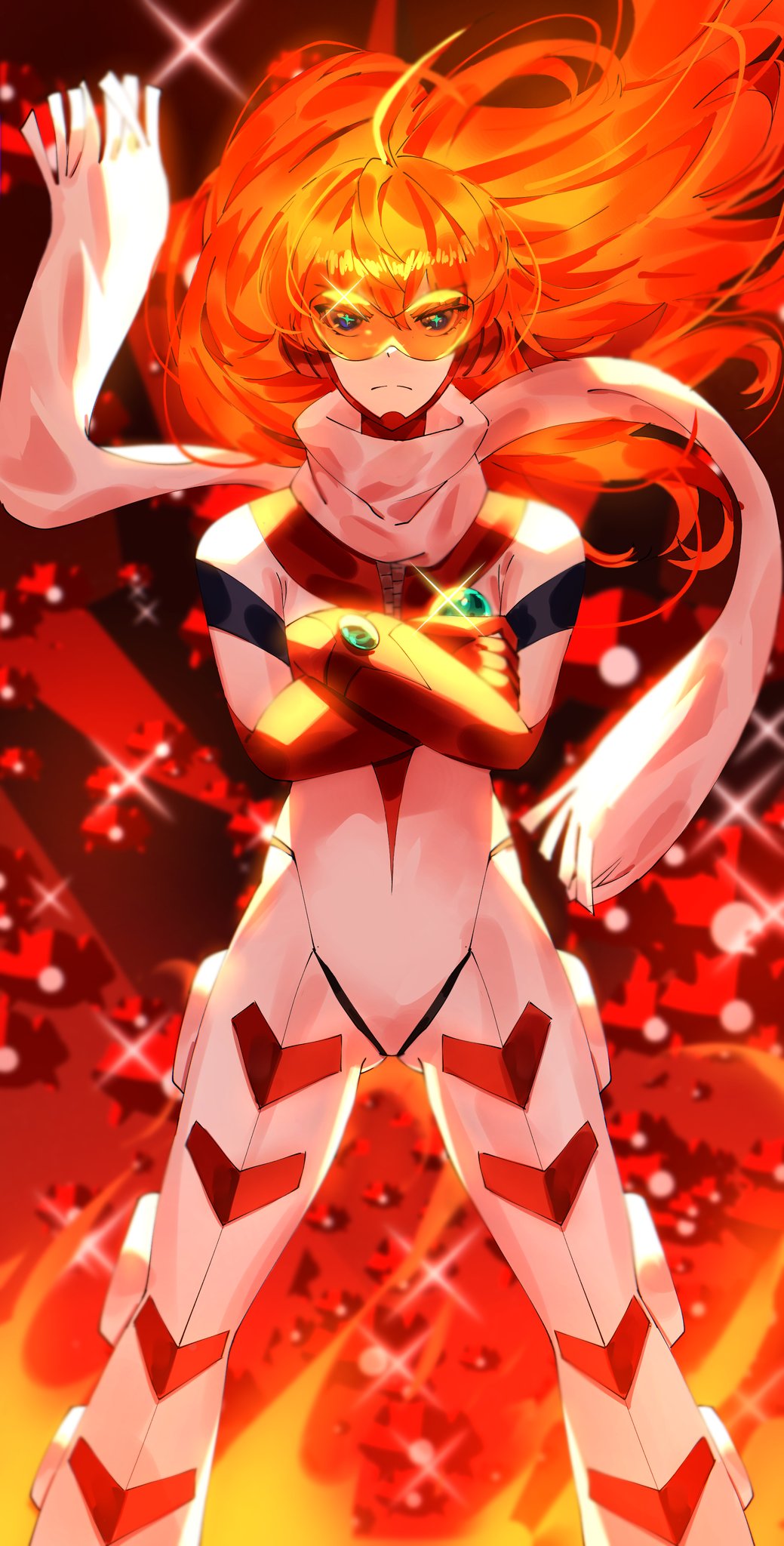 1girl, bodysuit, crossed_arms, gloves, gunbuster_pose, highres, nono_(top_wo_nerae_2!), orange_hair