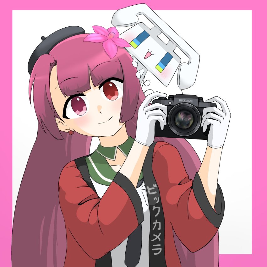 1girl, 1other, camera, heterochromia, highres, red_hair, school_uniform, shinjuku-tan