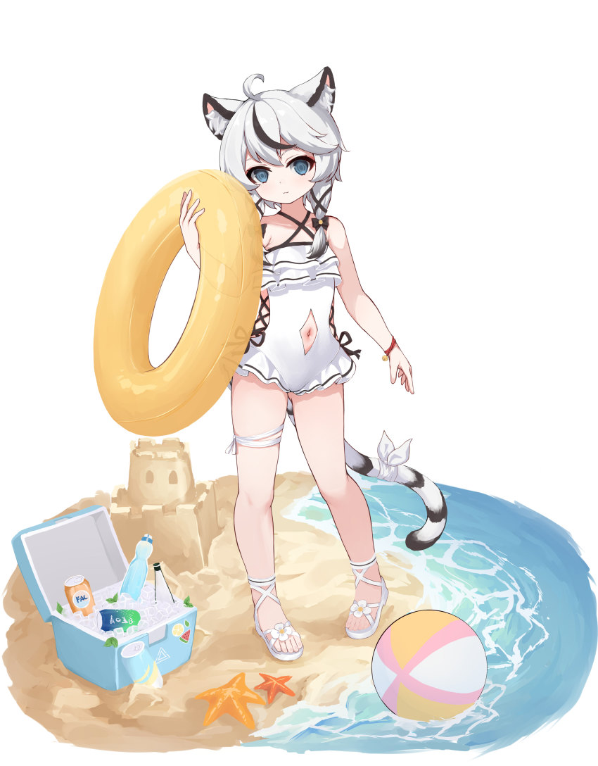 1girl, absurdres, animal_ear_fluff, animal_ears, bare_shoulders, beach, beach_volleyball, black_hair