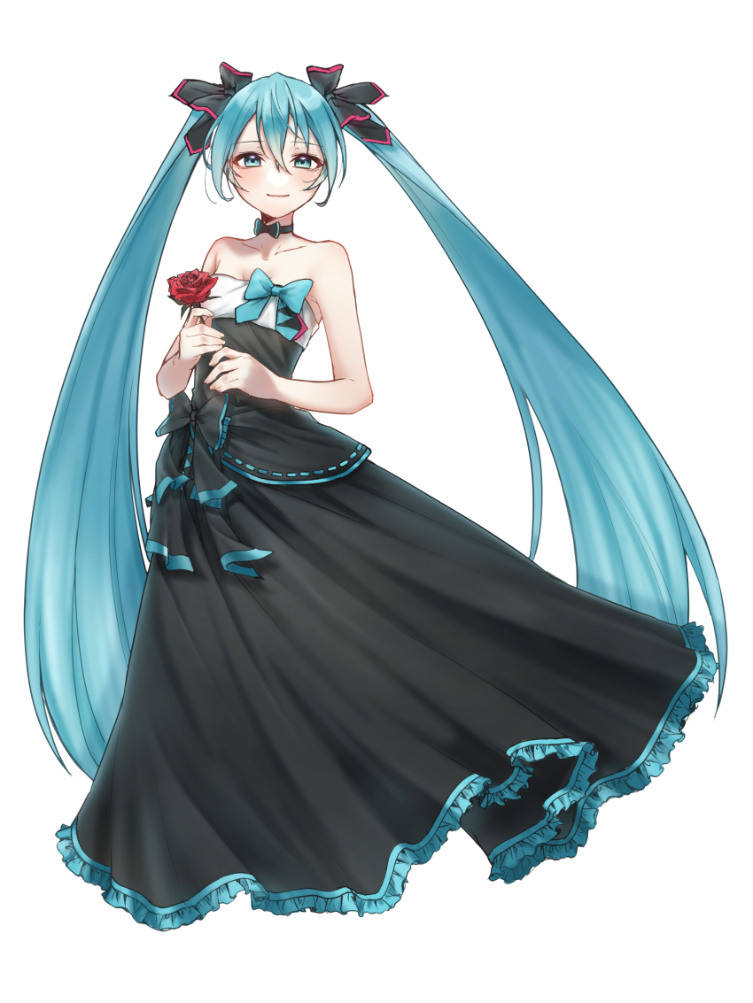 1girl, absurdres, after0217, aqua_bow, aqua_eyes, aqua_hair, bare_arms, bare_shoulders