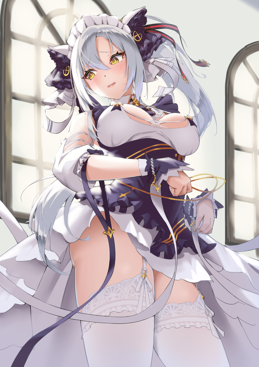 1girl, absurdres, animal_ears, apron, azur_lane, breasts, cheshire_(azur_lane), cheshire_(azur_lane)_(cosplay)