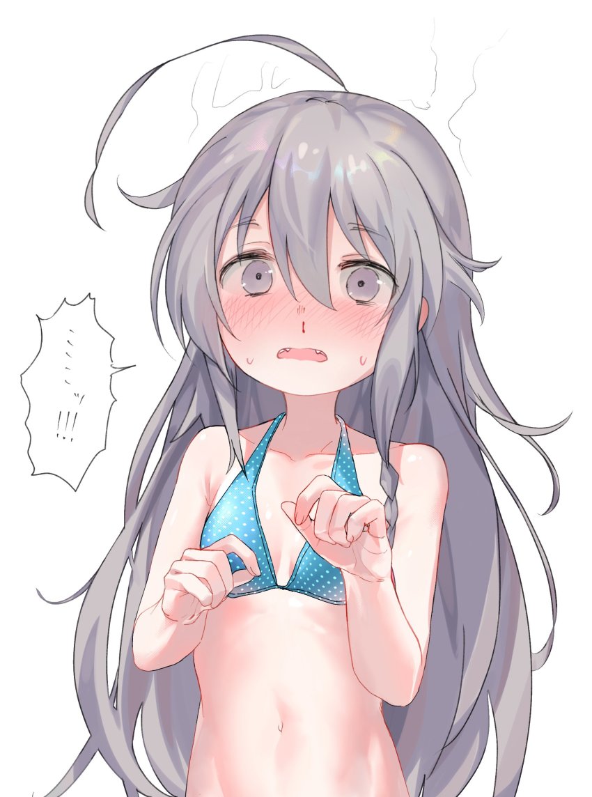 1girl, absurdres, ahoge, bikini, blood, blush, breasts, fang