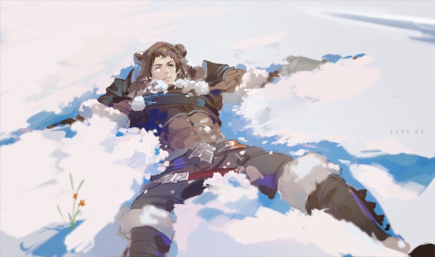 1boy, alternate_costume, animal_hood, ardbert_hylfyst, armor, artist_name, bear_hood, belt