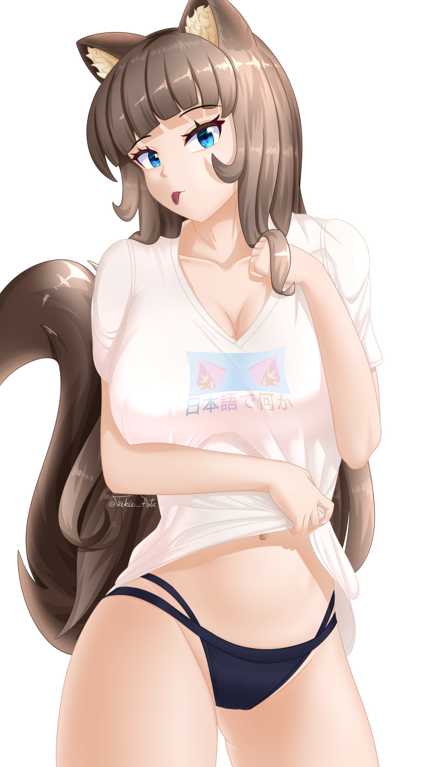 1girl, absurdres, animal_ears, blue_eyes, breasts, brown_hair, cat_ears, cat_girl