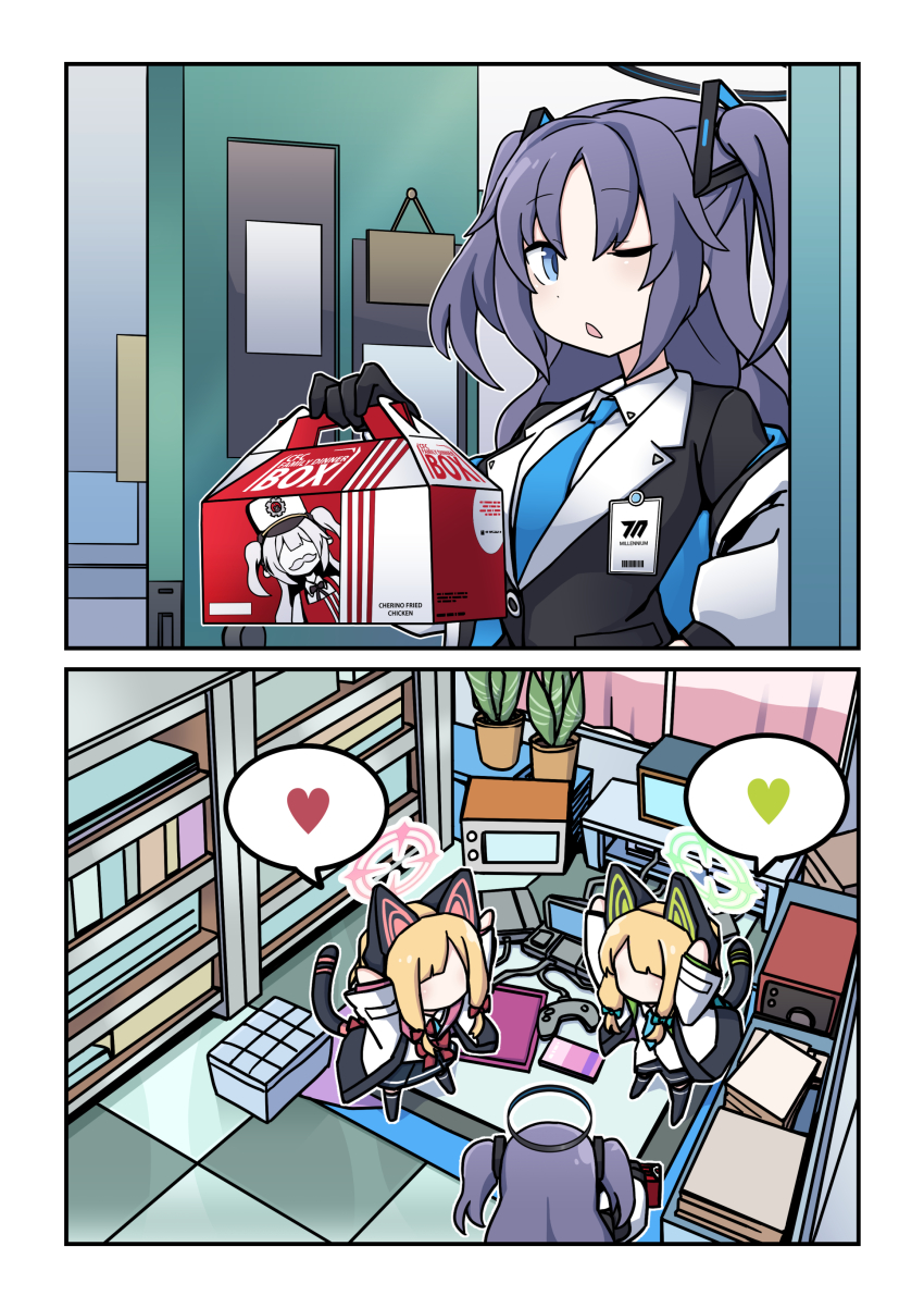 3girls, absurdres, animal_ear_headphones, animal_ears, bird, blue_archive, cat_ear_headphones, cat_ears