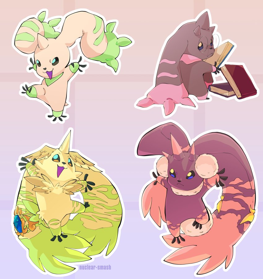 absurdres, book, digimon, gem, glasses, highres, horn, horns