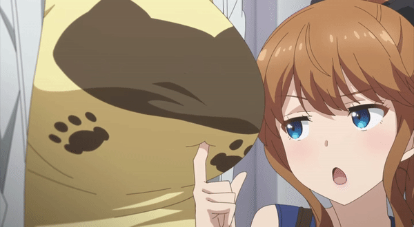 2girls, animated, animated_gif, anime_screenshot, black_ribbon, blue_eyes, bouncing_breasts, breast_lift