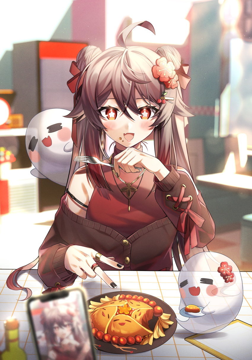 1girl, :d, ^_^, absurdres, ahoge, alternate_costume, backlighting, bare_shoulders