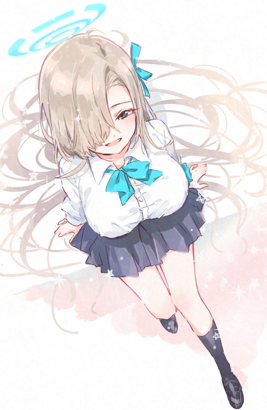 1girl, angled_view, asuna_(blue_archive), blue_archive, foreshortening, highres, matsuda_hikari, school_uniform