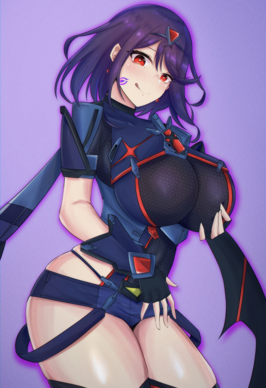 1girl, absurdres, alternate_color, alternate_hair_color, black_gloves, breasts, chest_jewel, corruption