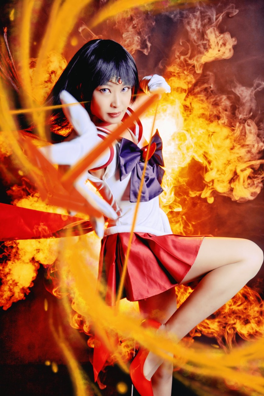 absurdres, bishoujo_senshi_sailor_moon, cosplay, fire, highres, hino_rei, kyoko, sailor_mars