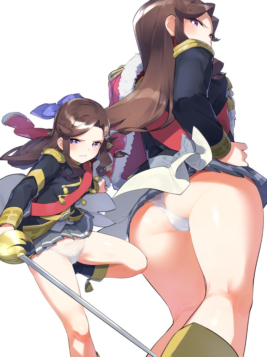 1girl, ass, back_bow, belt, belt_buckle, black_footwear, black_jacket, blush